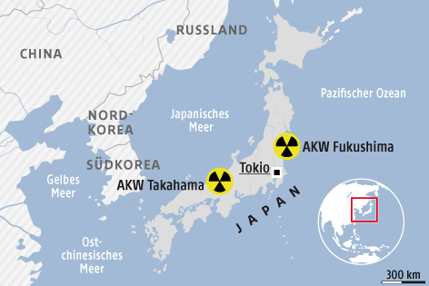 Karte von Japan zeigt den Standort des AKW Fukushima