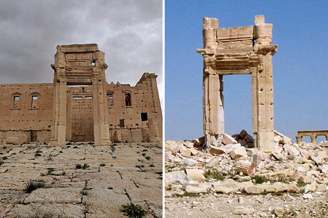 © APA/AFP/Maher Al Mounes Kombo des Baal-Tempels vor und nach der Zerstörung