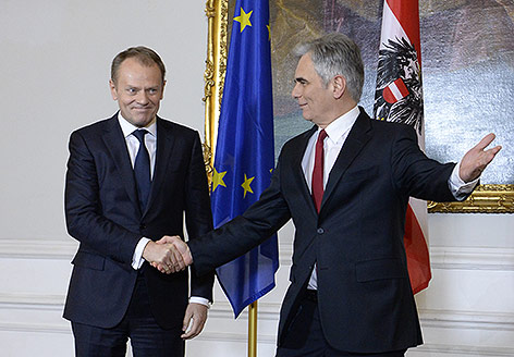 © APA/Hans Klaus Techt EU-Ratspräsident Donald Tusk und BK Werner Faymann