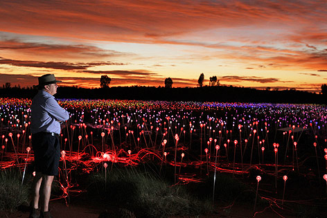© www.dam.voyages.com.au Der britische Lichtdesigner Bruce Munro vor seinem Projekt "Field of Light" in Australien