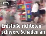 Frau filmte Erdbeben in einem Geschäft