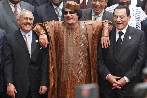 © Reuters/Asmaa Waguih Muammar al-Gaddafi, Hosni Mubarak und Ali Abdullah Saleh