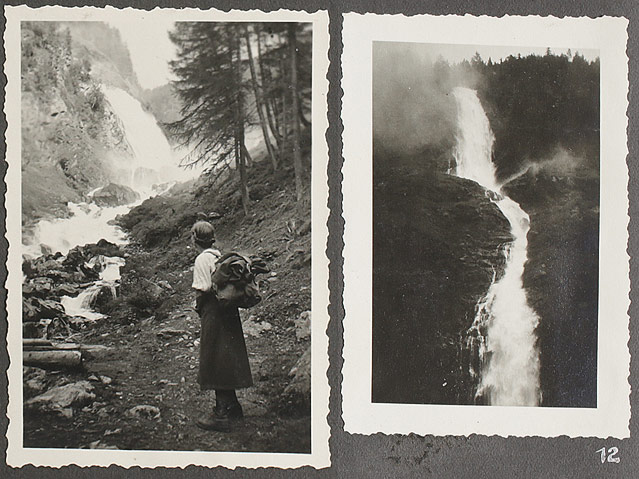 Eine Frau bei einem Wasserfall, Almsingwoche in Niederthai, Ötztal, 1931