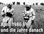 Spezialeinheiten auf einem Feld bei Tschernobyl