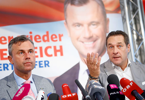 © Reuters/Leonhard Foeger FPÖ-Präsidentschaftskandidat Norbert Hofer und Heinz-Christian Strache