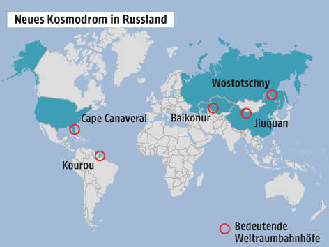 © Grafik: APA/ORF.at; Quelle: APA/dpa Karte zu Weltraumbahnhöfen
