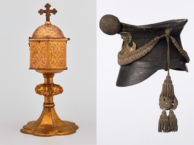 © Salzburg Museum Links: Ziborium, rechts: Tschako der bayerischen Nationalgarde