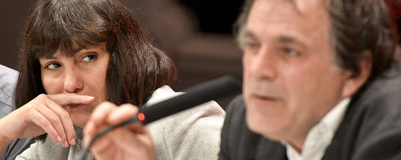 Intendant Markus Hinterhäuser (R) und Schauspielchefin Marina Davydova am Mittwoch, 16. Dezember 2015, anl. der Pressekonferenz "Wiener Festwochen 2016" in Wien