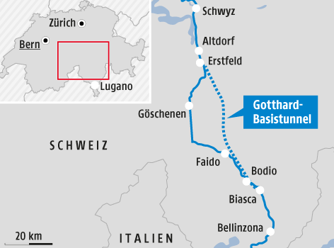 © Grafik: APA/ORF.at; Quelle: APA Grafik zum Gotthardtunnel
