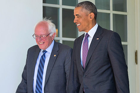 © AP/Pablo Martinez Monsivais Bernie Sanders und Barack Obama