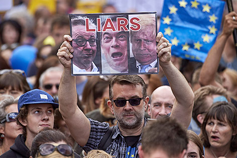 © AFP/Niklas Halle'n Mann mit Schild bei Anti-Brexit-Demo