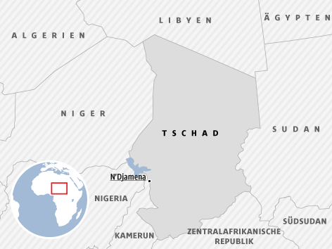 © Map Resources/APA/ORF.at Eine Landkarte zeigt den Tschad und dessen Nachbarländer