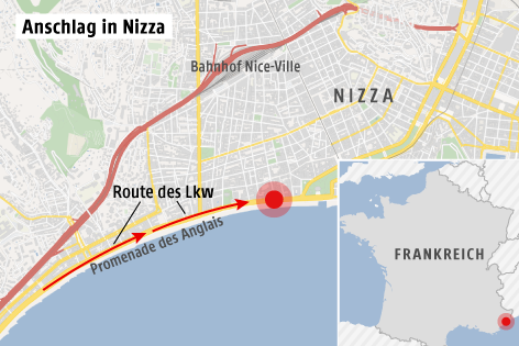 Karte zeigt Anschlagsort in Nizza