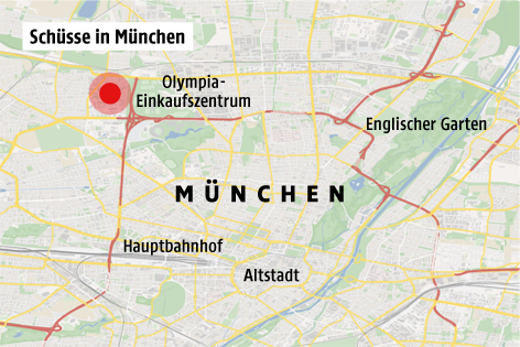 Karte zeigt das Olympia-Einkaufszentrum in München
