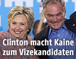 Die demokratische US-Pr&auml;sidentschaftskandidatin Hillary Clinton mit Senator Tim Kaine aus Virginia