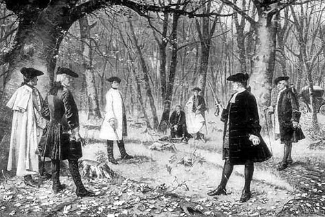 © Public Domain Illustration des Duells zwischen Alexander Hamilton und Aaron Burr im Jahr 1804