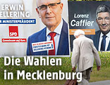 Dame vor Wahlplakaten Mecklenburg-Vorpommern