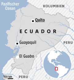 © APA/ORF.at Karte zeigt die Städte Quito, Guayaquil und El Guabo in Ecuador