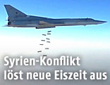 Russischer Tupolev-Bomber wirft Bomben über Syrien ab