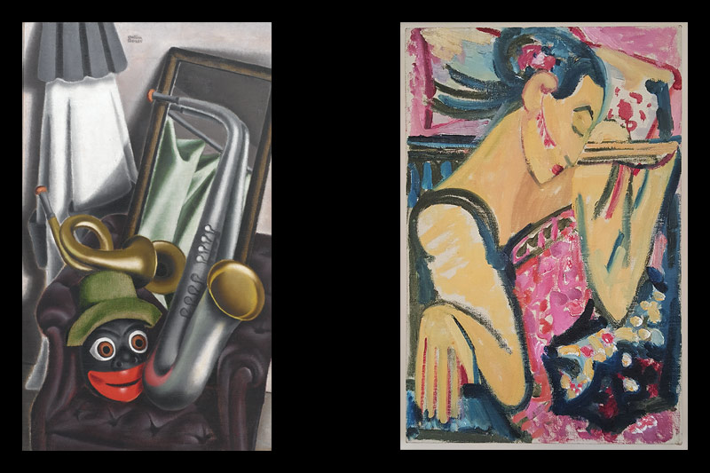 © Jüdisches Museum Wien/Privat; Belvedere Bettina Ehrlich-Bauer: Jonny spielt auf; Helene Taussig: Weiblicher Akt auf blauem Stuhl