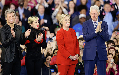 Hillary Clinton, Bill Clinton, Jon Bon Jovi und Lady Gaga