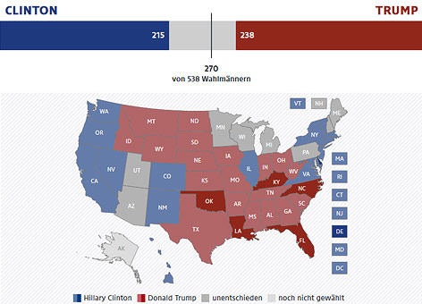 © APA/ORF Ergebnisse der US-Präsidentenwahl grafisch auf Landkarte dargestellt