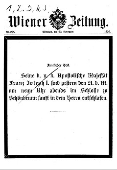 © ANNO/Österreichische Nationalbibliothek Titelblatt der Wiener Zeitung vom 22. November 1916