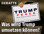 Frau hält Trump-Schild hoch
