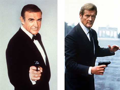 © APA/dpa Bildcombo zeigt die Schauspieler Sean Connery und Roger Moore in ihrer Rolle als James Bond