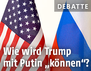 Russische und US-amerikanische Fahne