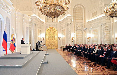 © Sputnik/Mikhail Klimentyev via AP Russlands Präsident Wladimir Putin hält Rede an die Nation