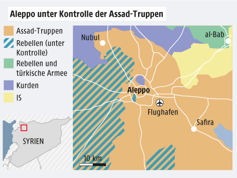 © Grafik: APA/ORF.at; Quelle: APA/liveuamap.com Karte von Aleppo