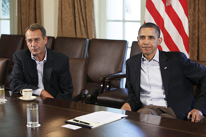 © Reuters/Yuri Gripas Archivbild aus dem Jahr 2011: US-Präsident Barack Obama mit dem Sprecher des Weißen Hauses John Boehner