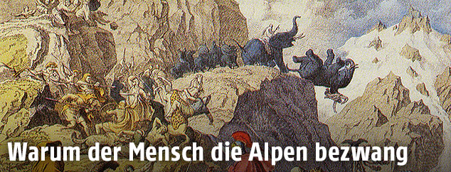 Illustration von Hannibal beim Überqueren der Alpen