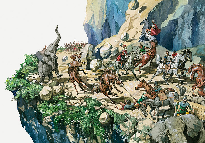© Getty Images/Dorling Kindersley Illustration von Hannibal beim Überqueren der Alpen
