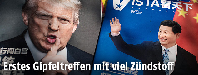 Chinesische Magazine mit den Titelbildern von US-Präsident Donald Trump und des chinesischen Präsidenten Xi Jinging