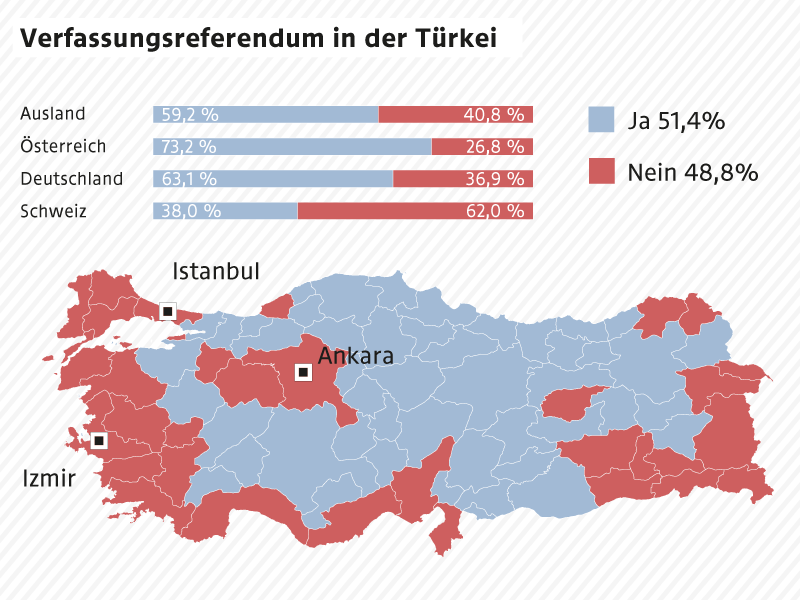 Karte zeigt das Wahlverhalten der Türkei