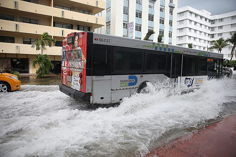 © APA/AFP/Getty Imgaes/Joe Raedle Ein Bus fährt in Miami Beach auf einer überschwemmter Straße