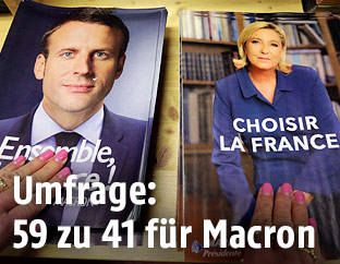 Wahlkampf-Flyer von Emmanuel Macron und Marine Le Pen
