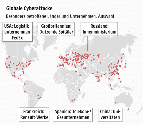 © Grafik: APA/ORF.at; Quelle: APA/BBC Grafik zur Cyberattacke