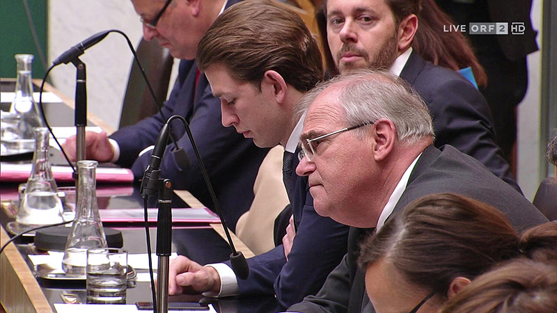 © ORF Wissenschaftsminister Harald Mahrer, ÖVP-Chef Sebastian Kurz und Vizekanzler Wolfgang Brandstetter (alle ÖVP) auf der Regierungsbank