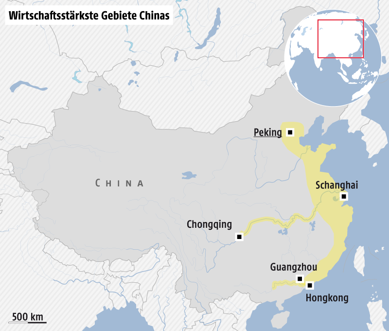 © Grafik: APA/ORF.at Karte von Chinas wirtschaftsstärksten Gebieten