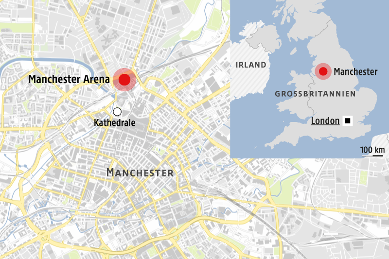 © Grafik: OSM/APA/ORF.at; Quelle: APA Karte zeigt Manchester