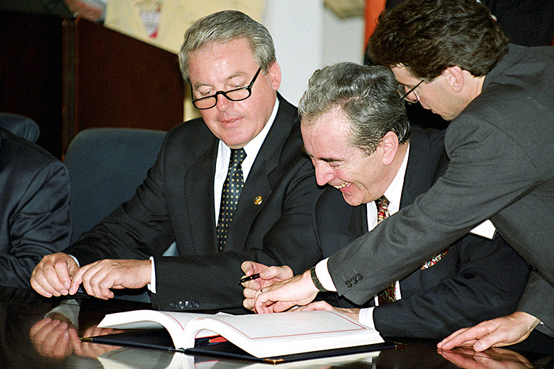© picturedesk.com/APA-Archiv/Georges Schneider Franz Vranitzky und Alois Mock