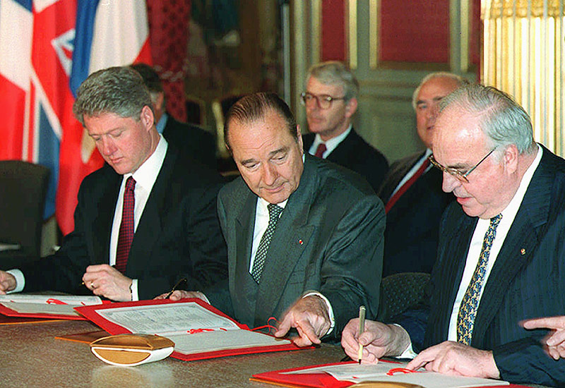 Bill Clinton, Jacques Chirac und Helmut Kohl