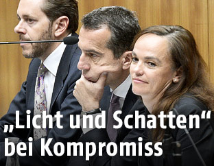 Wirtschaftsminister Mahrer (ÖVP), Bundeskanzler Kern (SPÖ), Bildungsministerin Hammerschmid (SPÖ)