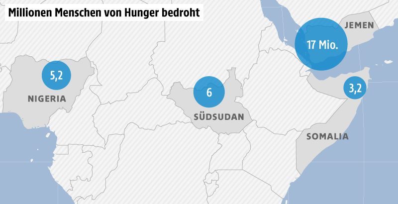 © Grafik: Map Resources/ORF.at; Quelle: Global Nutrition Cluster Karte zeigt Hungersnot-Gebiete in Afrika
