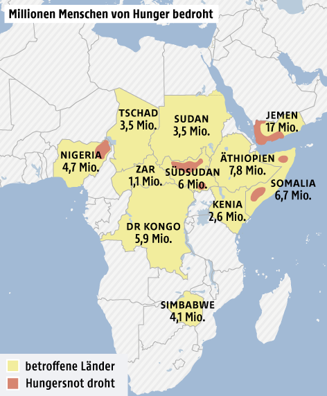 © Grafik: APA/ORF.at; Quelle: WFP Karte zeigt Afrika