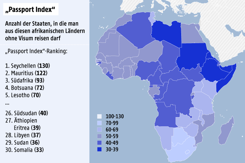 © Grafik: ORF.at; Quelle: passportindex.org Karte von Afrika