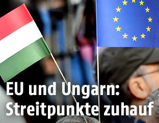 Flagge von Ungarn und EU